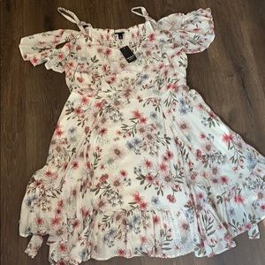 FLORAL COLD SHOULDER GAUZE DRESS